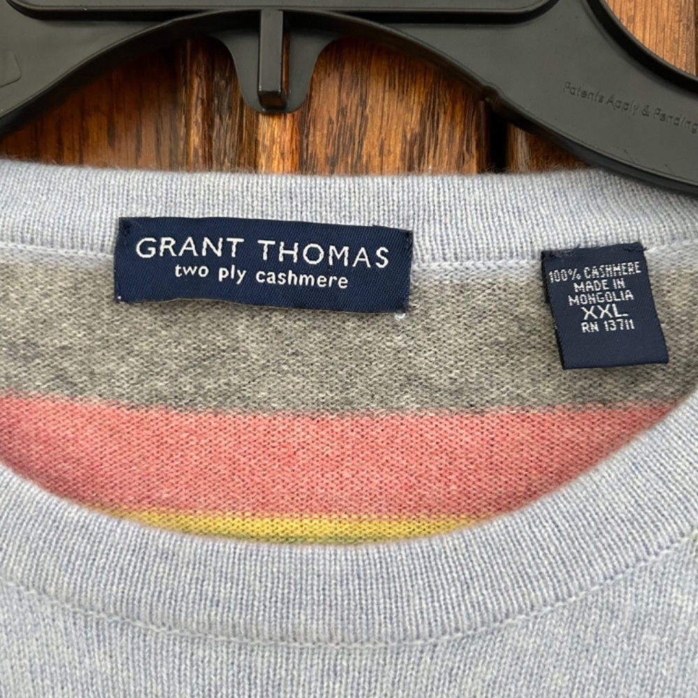 Grant Thomas 100% Two-Ply Cashmere Rainbow Cobain Striped XXL Sweater Dopamine - Picture 3 of 7